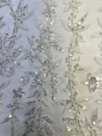 Floral Laser-Cut Bead & Sequin Bridal Fabric — fabric photo 3