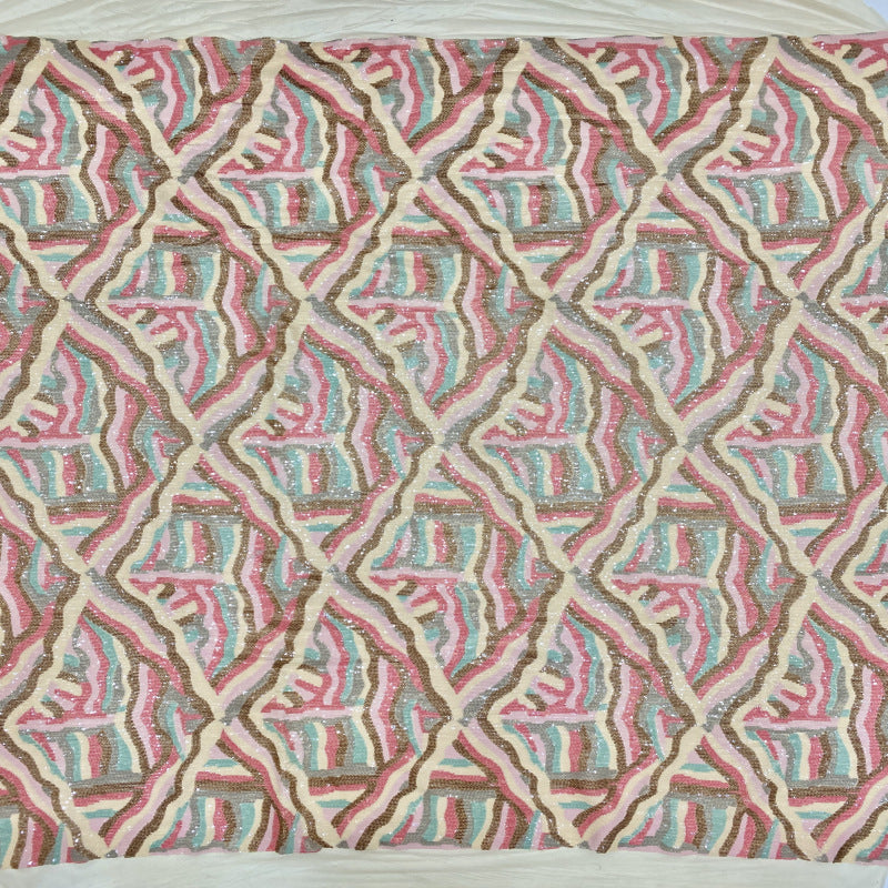 Multicolor Large Floral 3 mm Sequin Embroidered Bridal Fabric — fabric photo 2