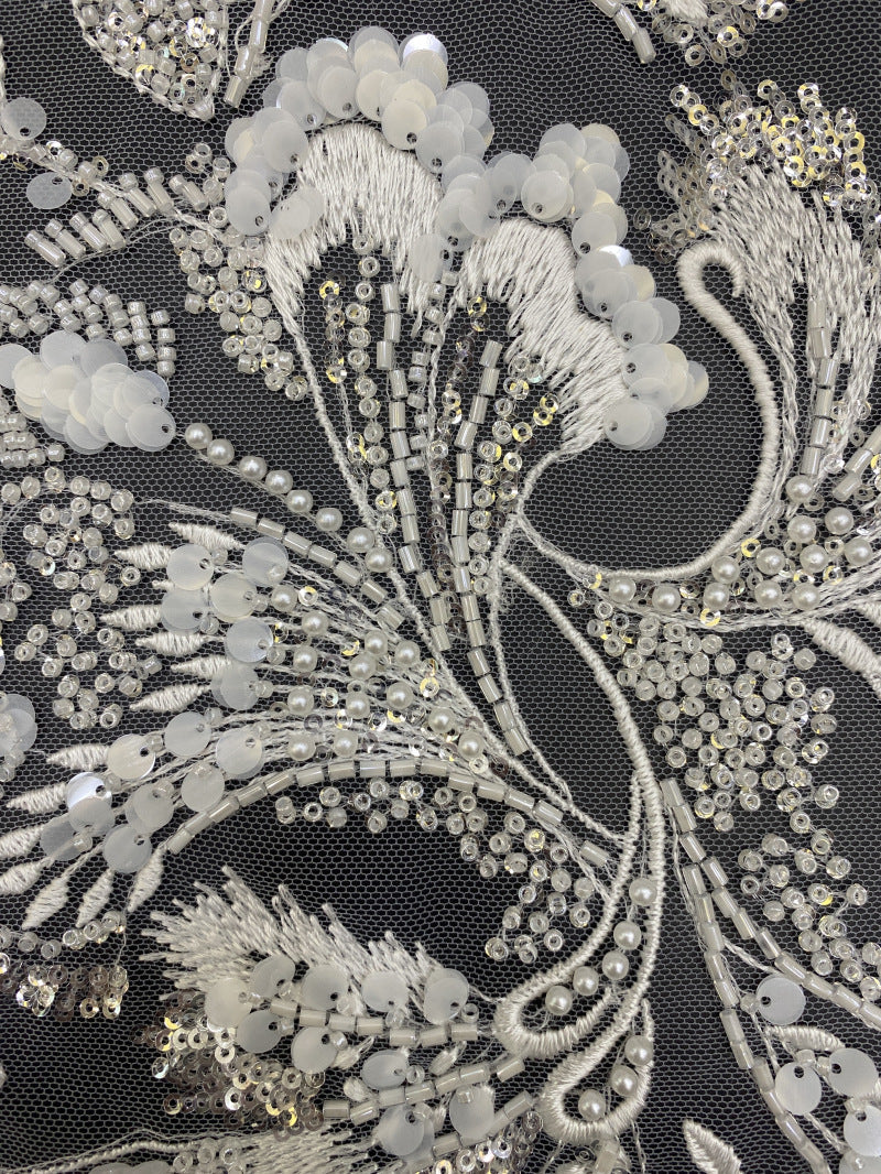 Bugle Bead & 3/7mm Sequin Embroidery Fabric — fabric photo 3