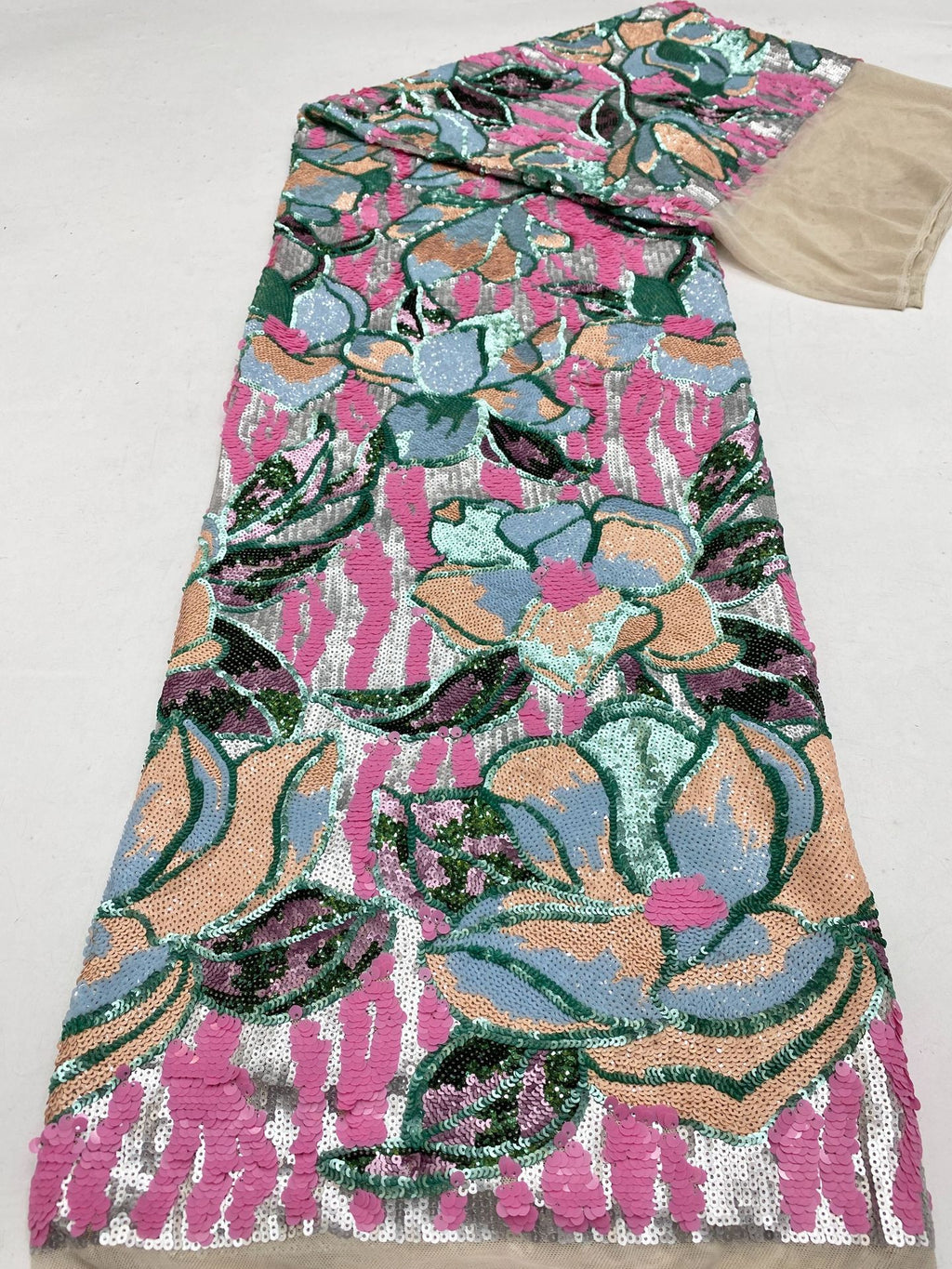 Large Floral Colorful Sequin Embroidery Fabric — fabric photo 6