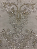 2/4 mm Crystal-Look Sequin & Silver-Bead Embroidered Bridal Fabric – Design 09151 — fabric photo 6