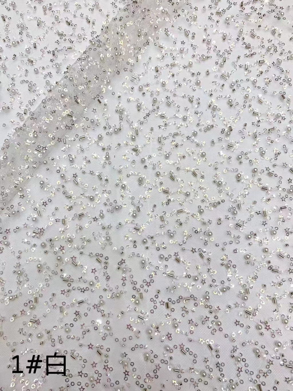 Crystal-Look Sequin & Triple-Bead Embroidered Bridal Fabric — fabric photo 4