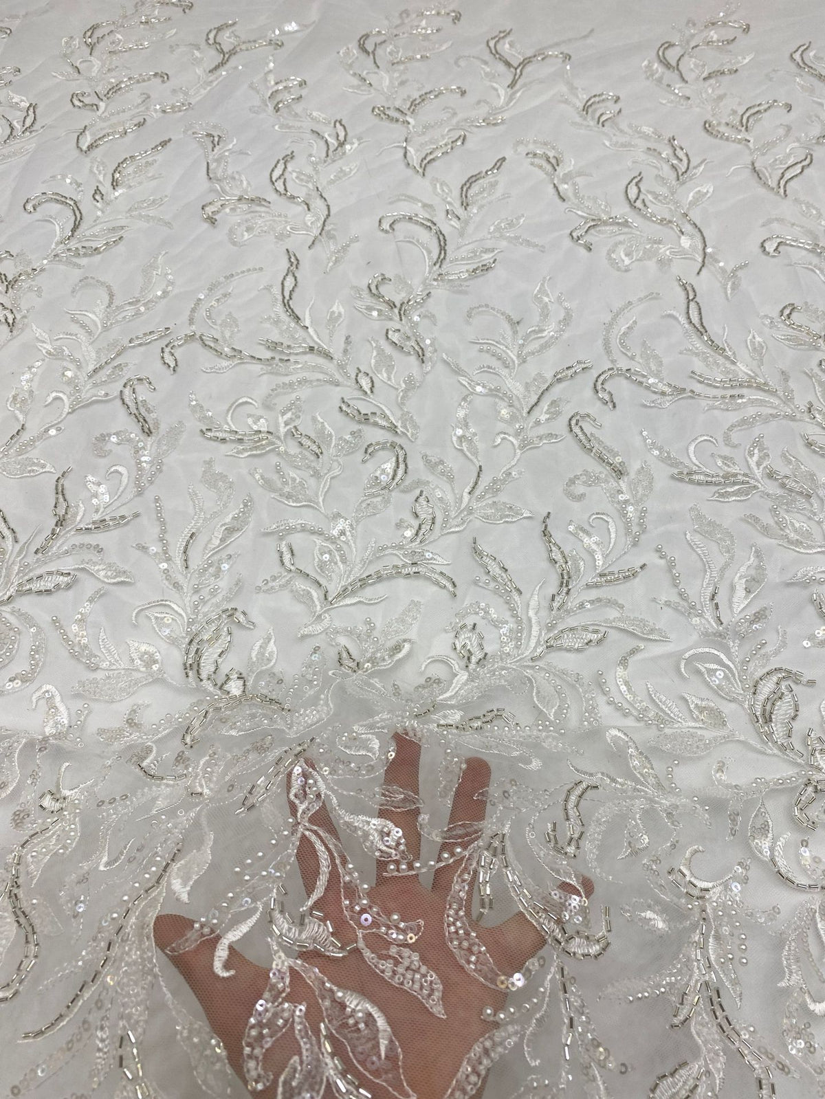 Bugle & Foam Bead 3/4mm Sequin Bridal Fabric — fabric photo 4