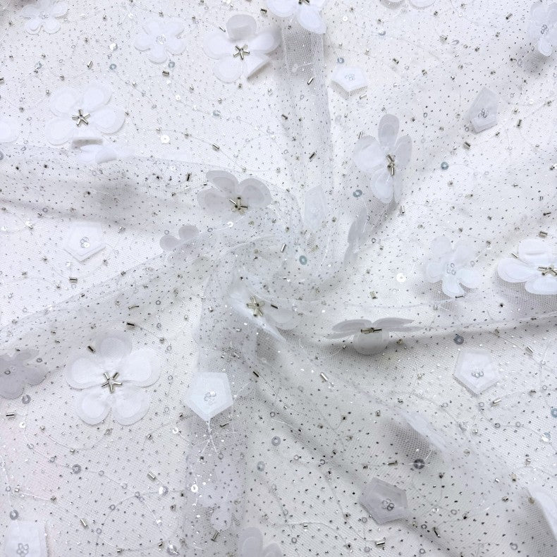3D Bugle Bead Sequin Bridal Mesh Lace — fabric photo 2