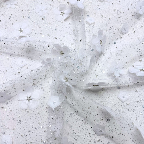 3D Bugle Bead Sequin Bridal Mesh Lace — fabric photo 2