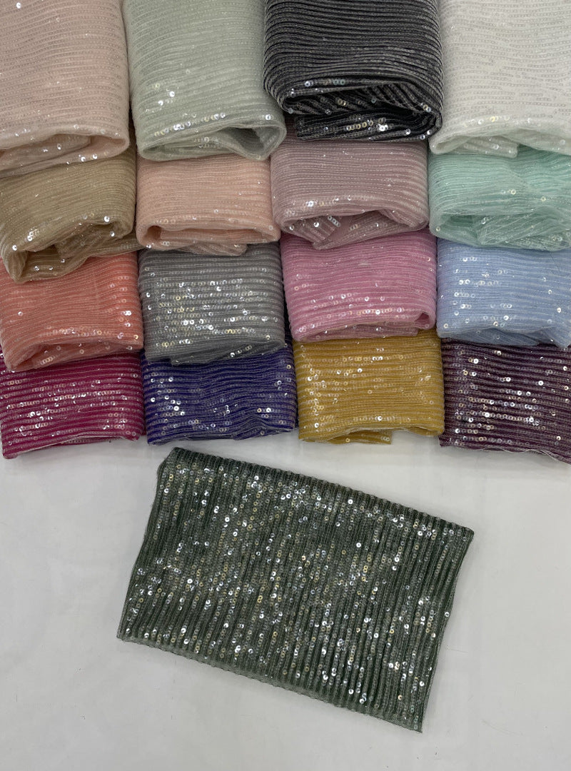 Multicolor Stripe Sequin Embroidered Mesh Fabric — fabric photo 2