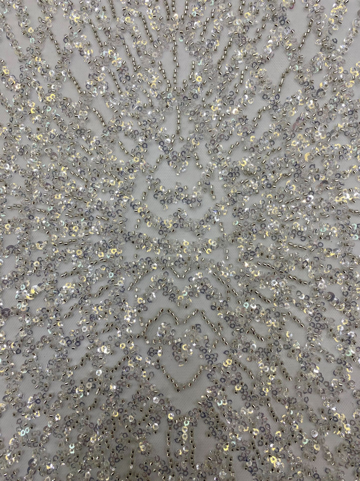Crystal-Look Sequin & Silver-Bead Embroidered Bridal Fabric — fabric photo 3
