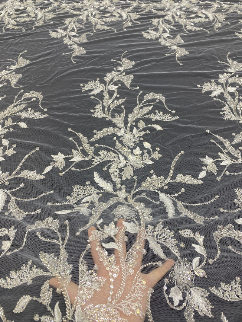 3D Floral Foam Bead Sequin Bridal Gown Fabric — fabric photo 2