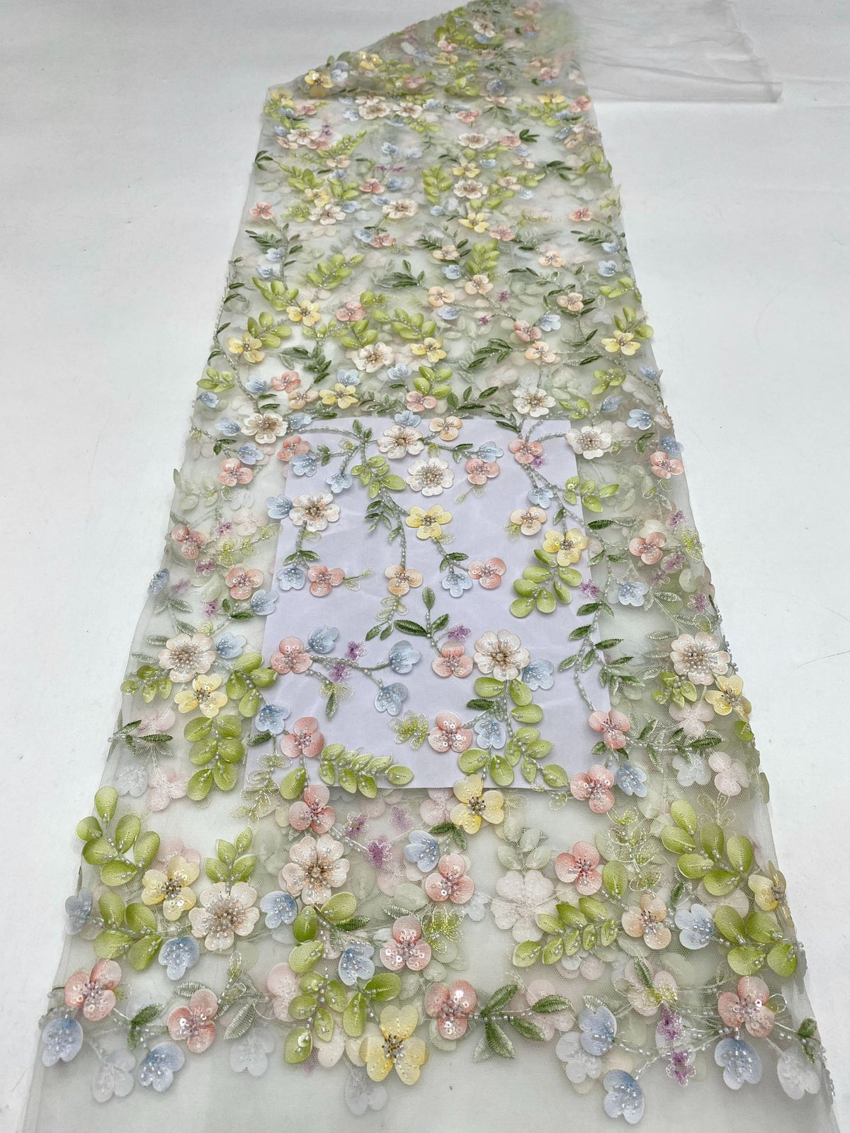 Botanical Laser Print Bead Sequin Embroidery Fabric — fabric photo 6