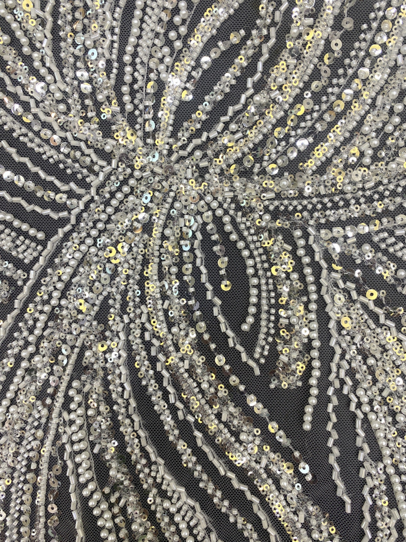 Heavy Bugle & Foam Bead Sequin Embroidery Fabric — fabric photo 3