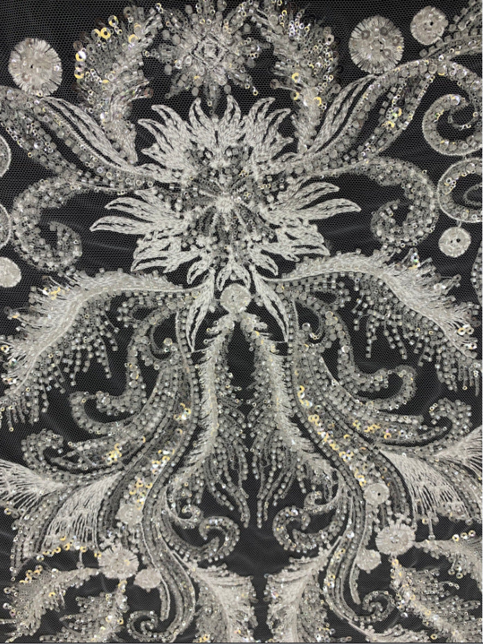 2/4 mm Crystal-Look Sequin & Double-Bead Embroidered Bridal Fabric – Design 94623 — fabric photo 4