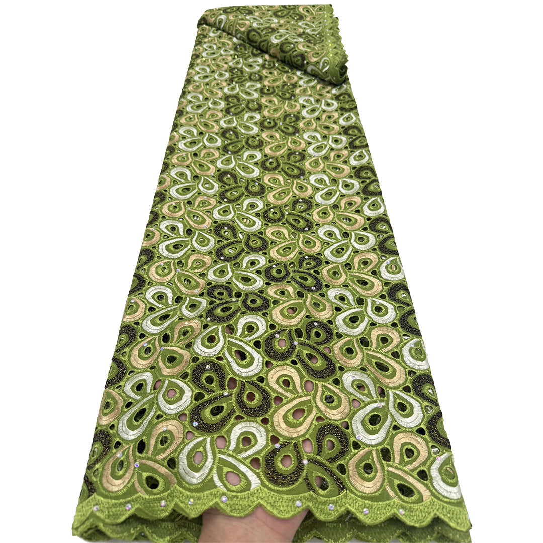 African Paisley Cutwork Cotton Lace with Rhinestones – Per Yard — fabric photo 4