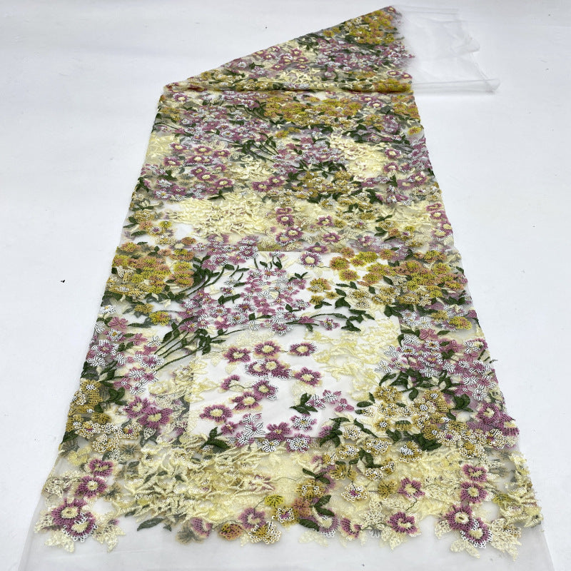 Botanical Mixed-Color Sequin Embroidered Fabric — fabric photo 3