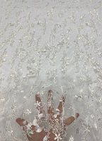 White-Core Bead & 3/4mm Sequin Bridal Fabric — fabric photo 4