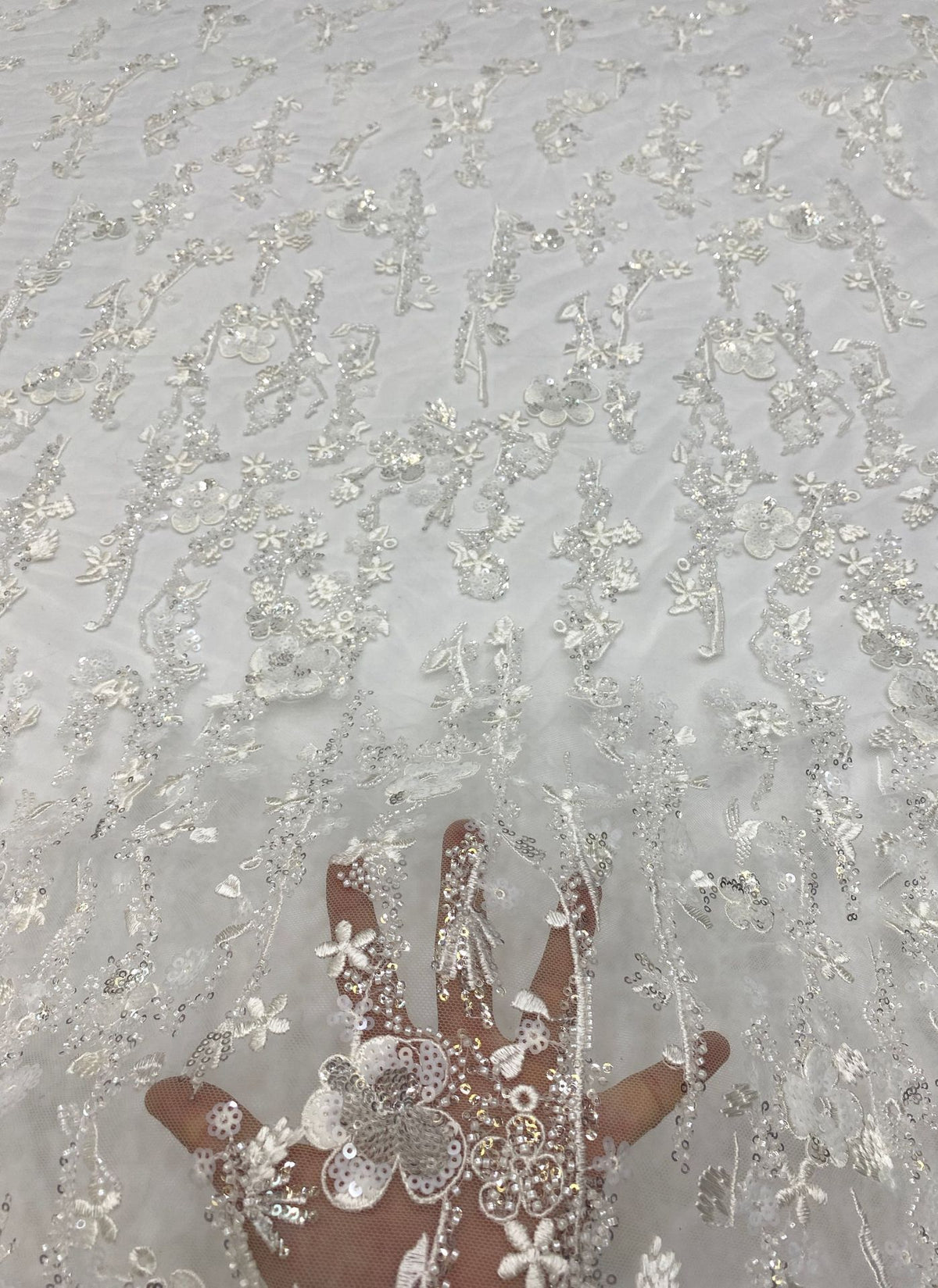 White-Core Bead & 3/4mm Sequin Bridal Fabric — fabric photo 4