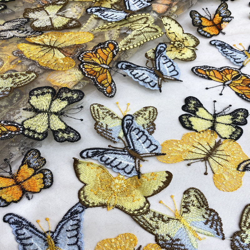 3D Butterfly Multicolor Embroidered Appliqué Fabric — fabric photo 3