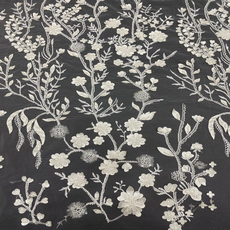 Botanical Sequin & Laser-Cut Embroidered Bridal Fabric – Design 58879 — fabric photo 3