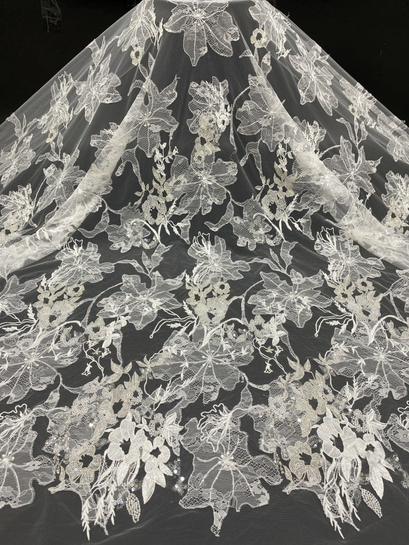 Large Floral Laser Lace Bead Sequin Fabric — fabric photo 6