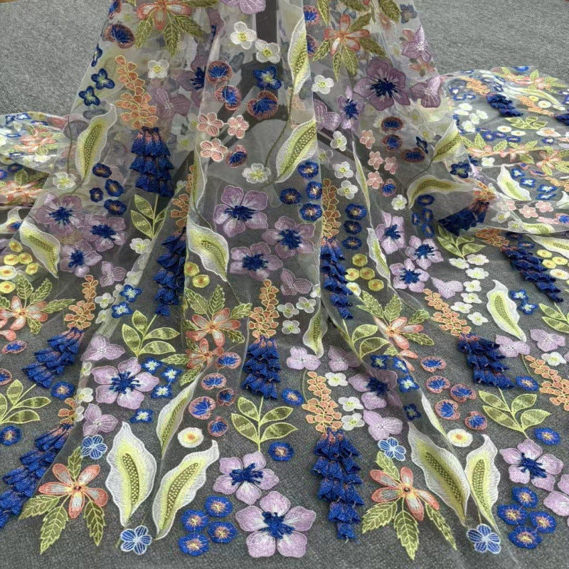 Yellow Bellflower Hand-Embroidered Fabric — fabric photo 5