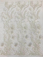 Large Floral Crystal-Look Sequin & Double-Bead Embroidered Bridal Fabric — fabric photo 2