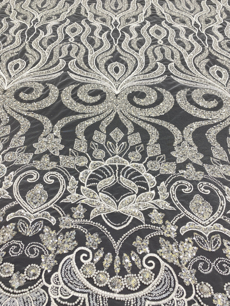 Sequin & Bubble-Bead Embroidered Bridal Fabric – Design 03839 — fabric photo 6