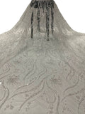 Large Floral Crystal-Look Sequin & Double-Bead Embroidered Bridal Fabric — fabric photo 6