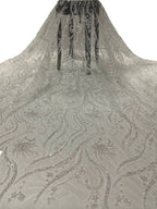 Large Floral Crystal-Look Sequin & Double-Bead Embroidered Bridal Fabric — fabric photo 6
