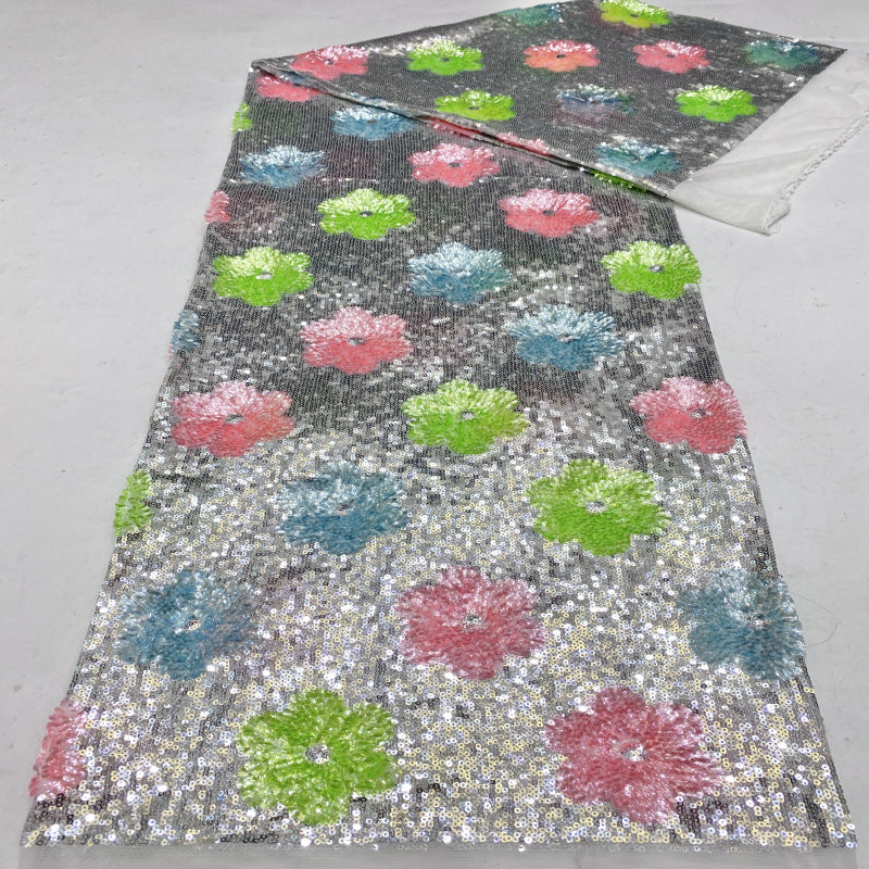 Multicolor 3/5 mm Sequin Embroidered Bridal Fabric – Design 83711 — fabric photo 2