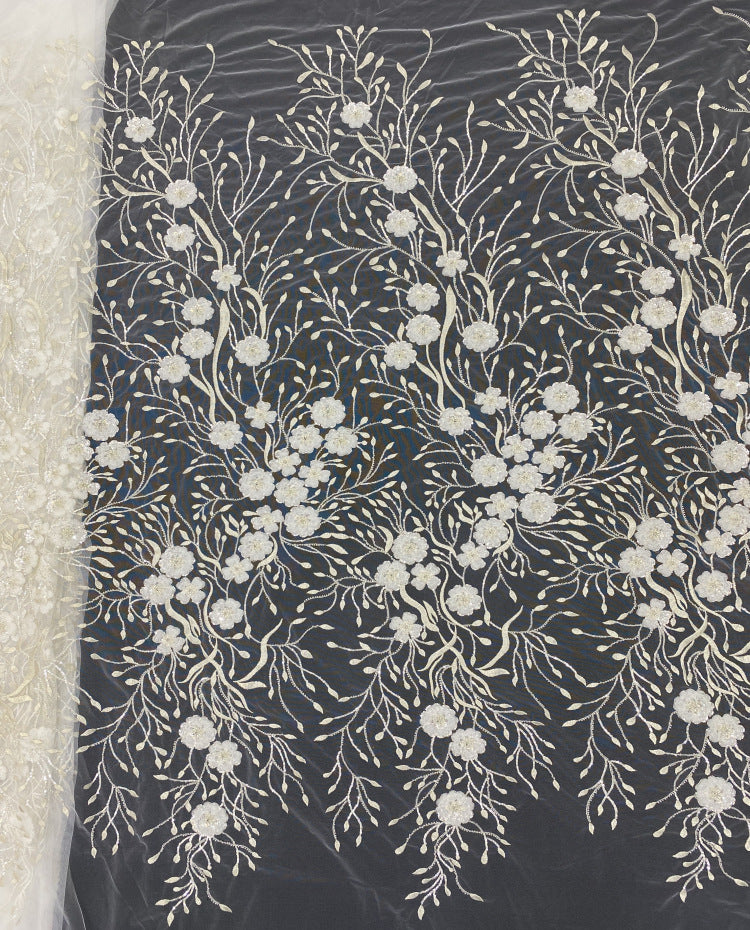 Silver-Thread and Bead 2/4 mm Crystal Sequin Fabric — fabric photo 6