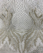 Large Floral Bead & 3/4 mm Sequin Bridal Fabric — fabric photo 3