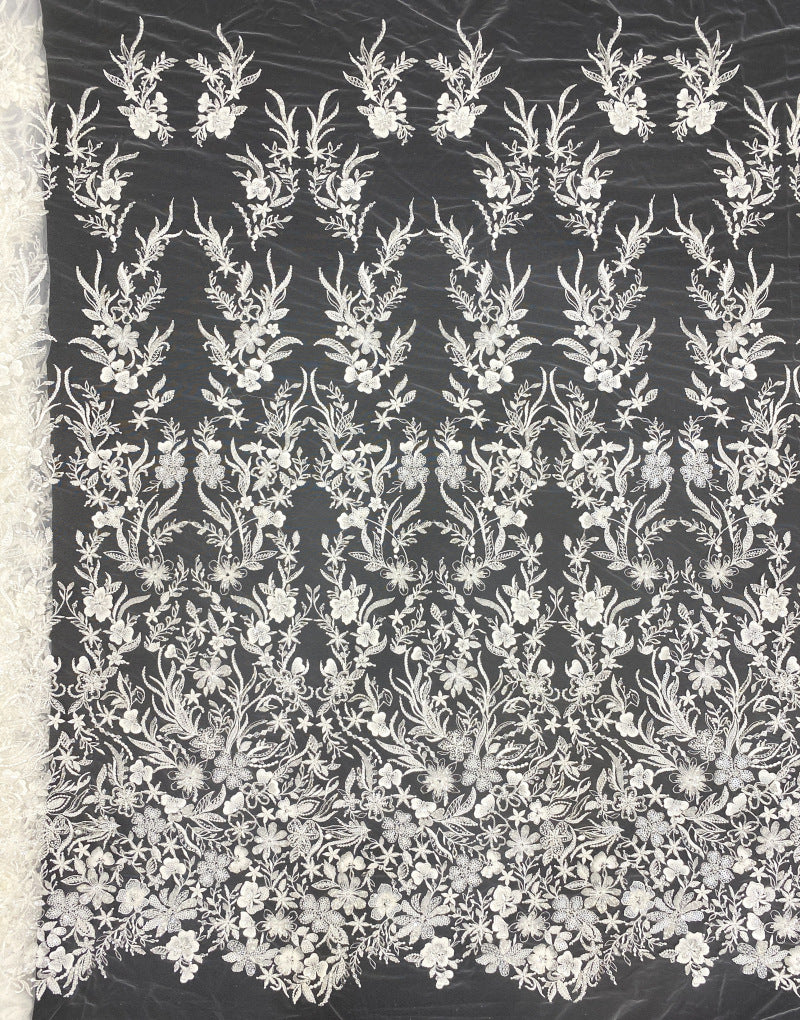 Bugle Beaded Sequin Wedding Lace Fabric