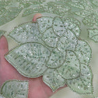 Floral Bugle Bead Applique Embroidered Mesh Fabric – Per Yard — fabric photo 2