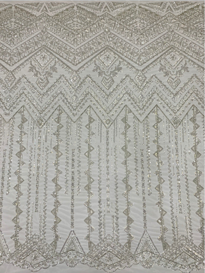 3 mm Crystal-Look Sequin & Bugle-Bead Embroidered Bridal Fabric — fabric photo 2