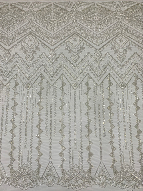 3 mm Crystal-Look Sequin & Bugle-Bead Embroidered Bridal Fabric — fabric photo 2
