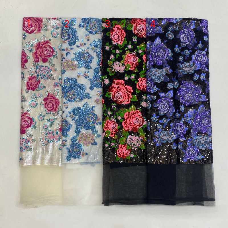 Peony Motif Colorful Laminated Sequin Fabric — fabric photo 4