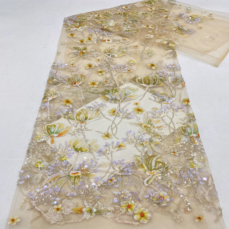 Dandelion Printed Bead Sequin Embroidery Fabric — fabric photo 2