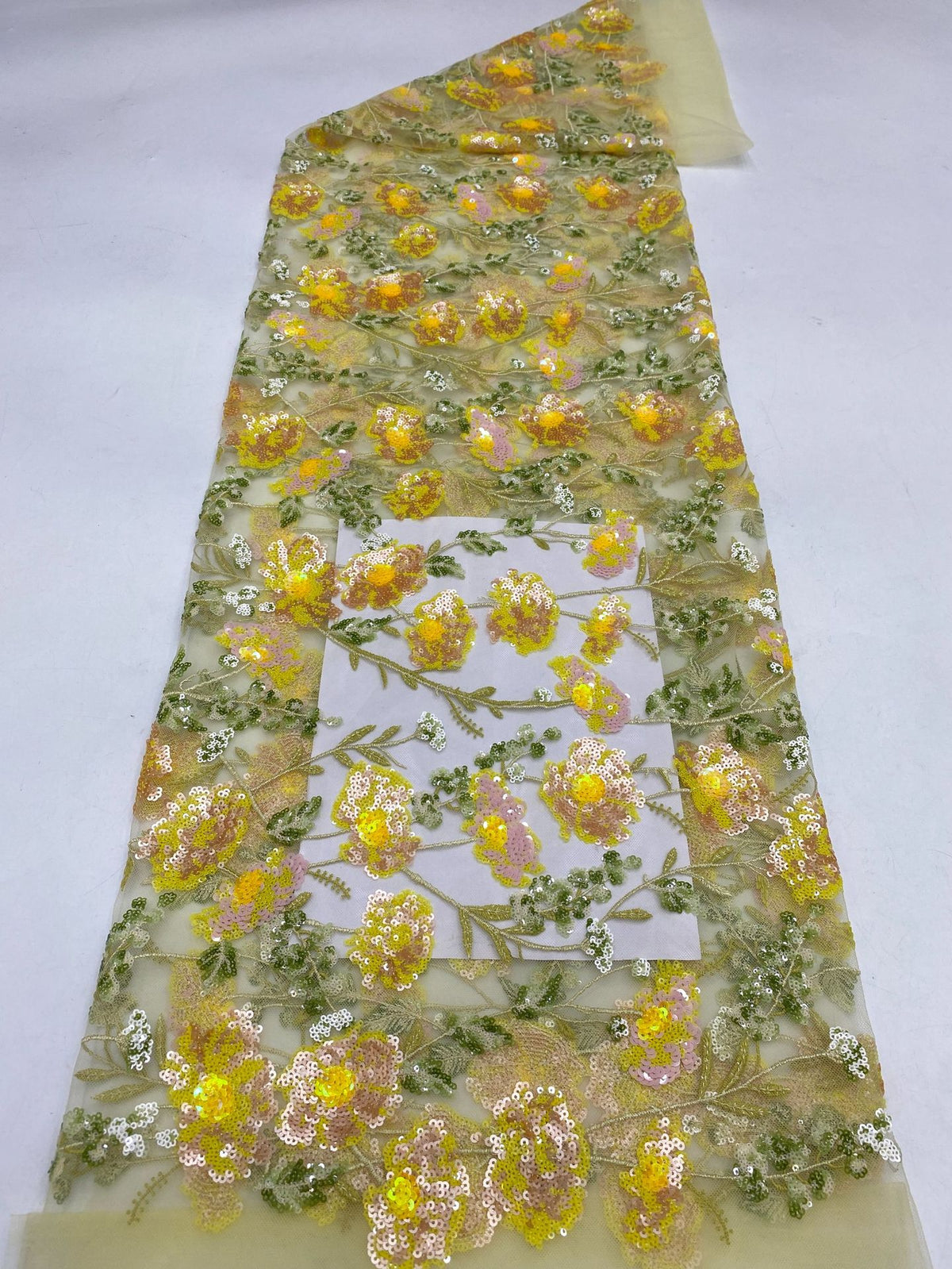 Floral Colorful Sequin Embroidery Fabric — fabric photo 6