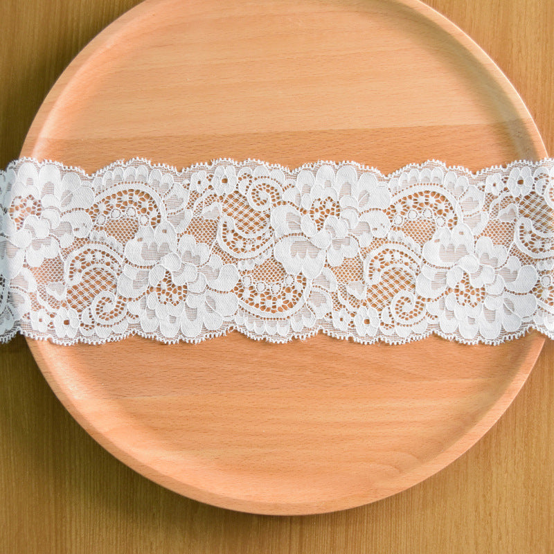 Large Floral Double-Scallop Corded Stretch Nylon Lace Trim 10 cm — fabric photo 2