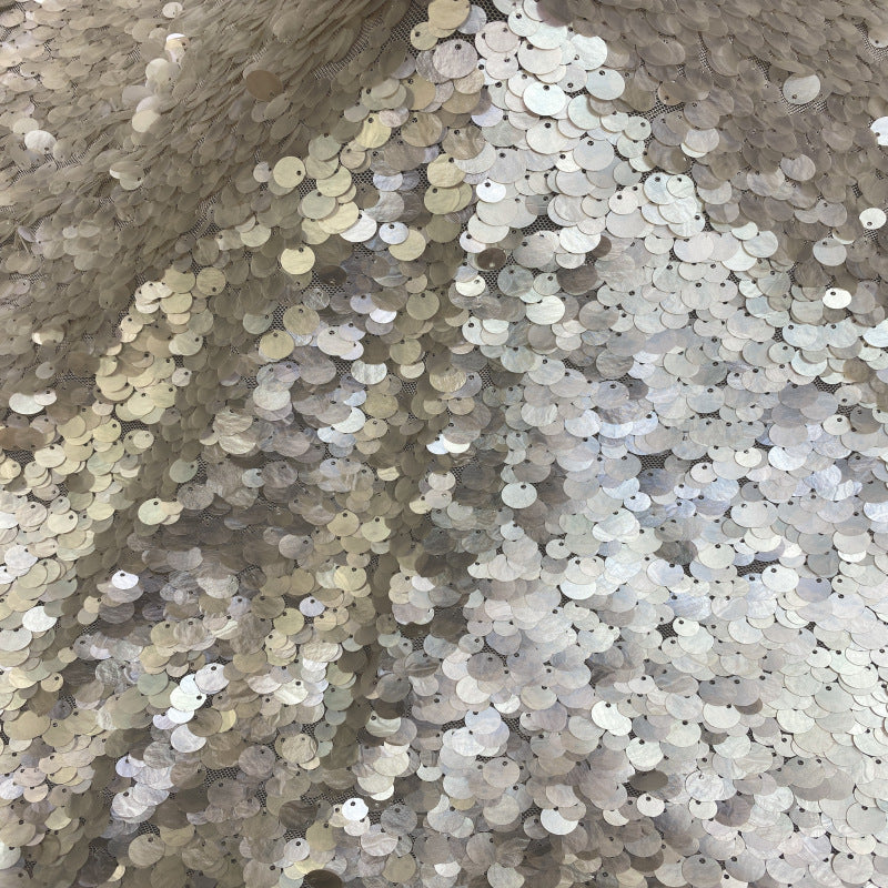 White Shell 9/12mm Sequin Stretch Mesh — fabric photo 4