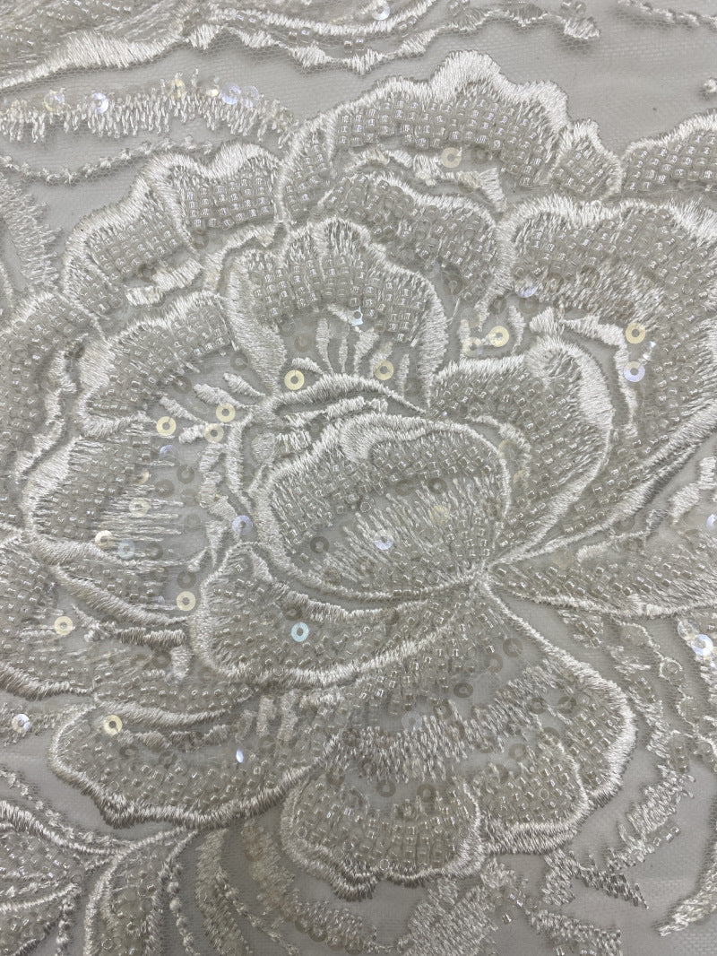 Floral Bead & 4mm Sequin Embroidery Fabric — fabric photo 5