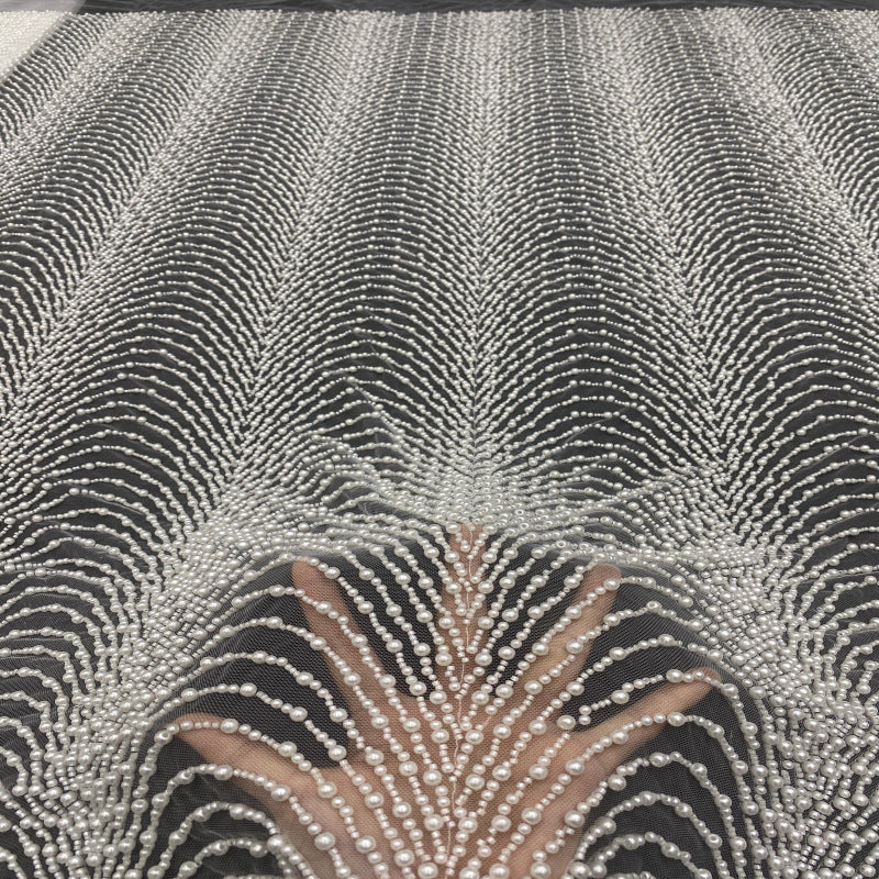 Heavy Bubble-Bead Embroidered Bridal Fabric — fabric photo 2