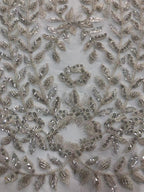3D Floral Silver-Thread Beaded Sequin Embroidery Fabric — fabric photo 5