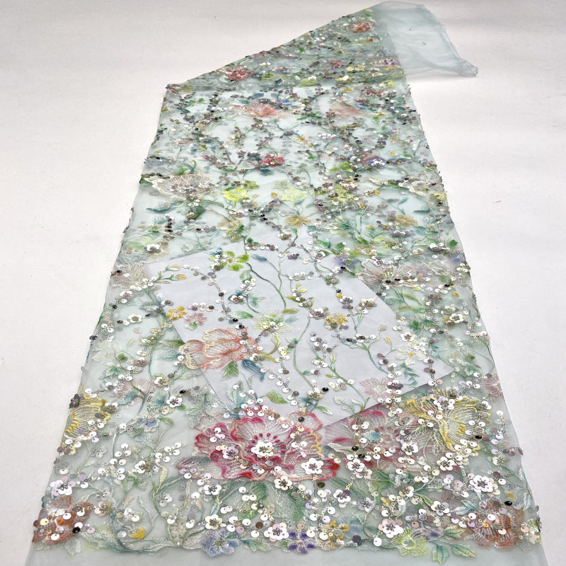 Printed Bead & Sequin Embroidered Fabric — fabric photo 5