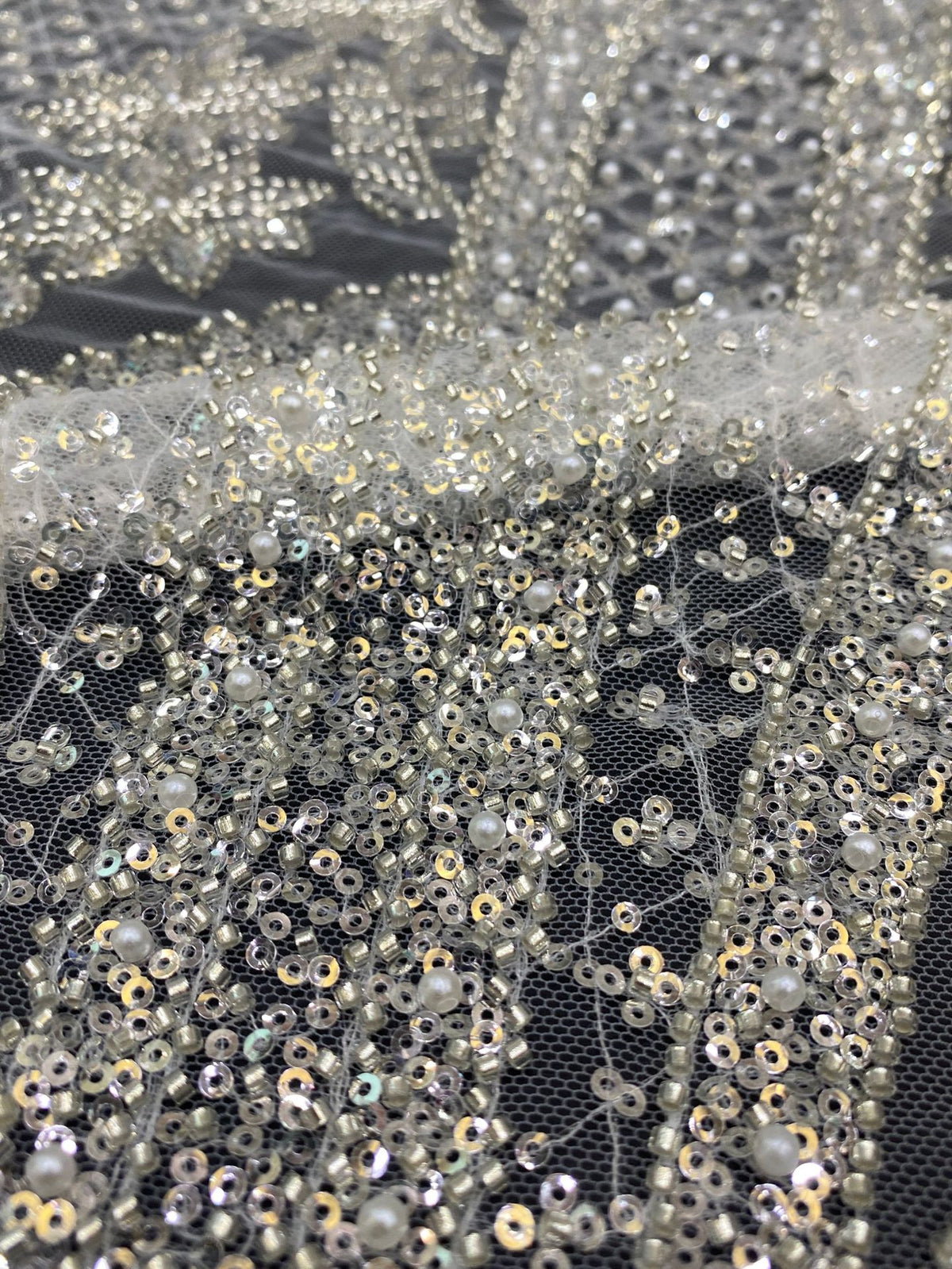 Heavy Sequin & Bubble-Bead Embroidered Bridal Fabric – Design 69311 — fabric photo 3