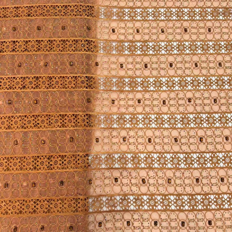 Soft Cutwork Chiffon Mesh with Rhinestone Embroidery – Per Yard