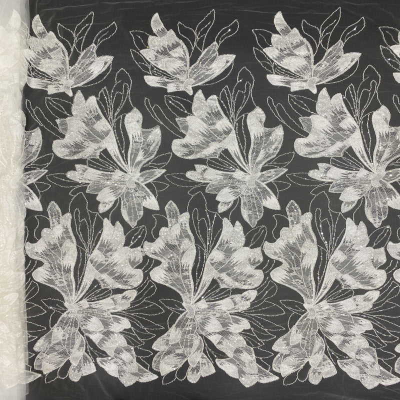 Large Floral Sequin & Laser-Cut Embroidered Lace Fabric — fabric photo 5