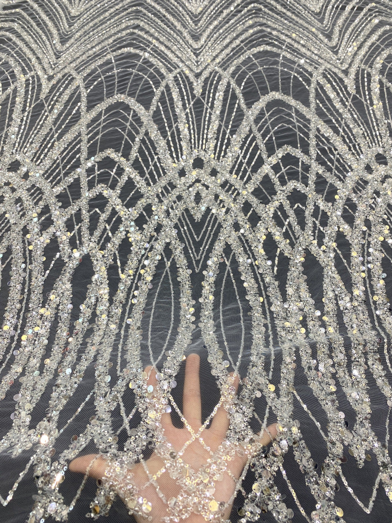 Dense Foam Bead Sequin Embroidered Bridal Fabric — fabric photo 2