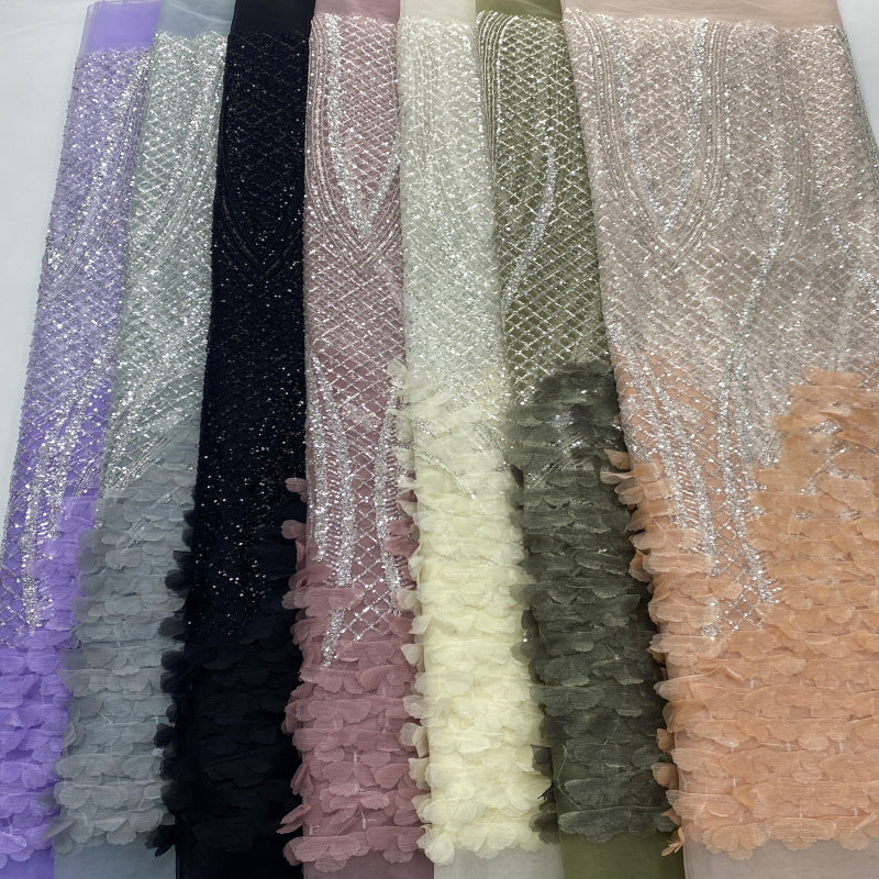 Hand-Sewn 3D Floral Bugle Bead and Sequin Fabric - 43932 — fabric photo 2