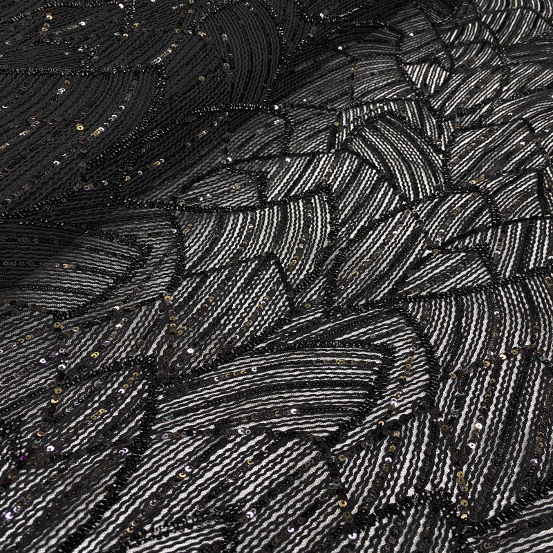 Geometric Cordwork Bead & Sequin Embroidered Fabric — fabric photo 5