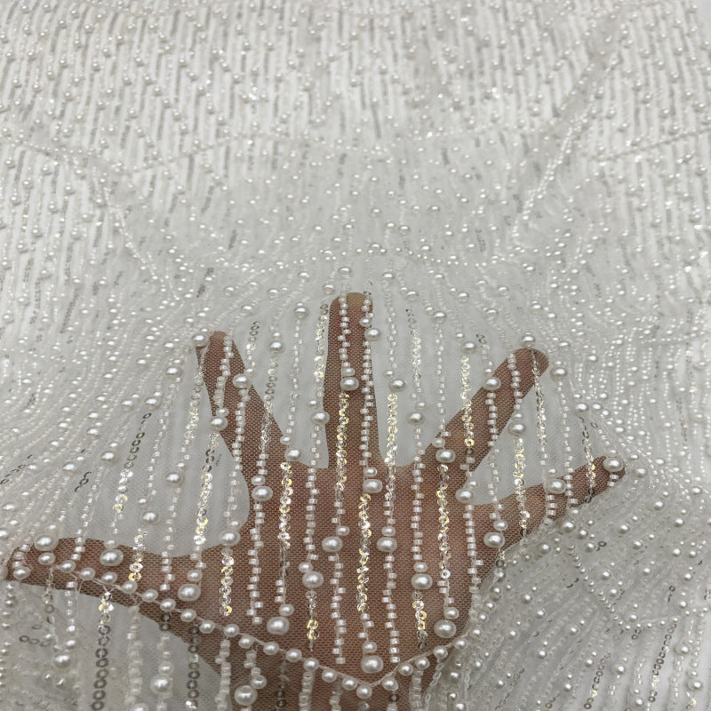 3 mm Sequin & Bubble-Bead Embroidered Bridal Fabric – Design 84447 — fabric photo 4